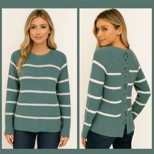 Pink Rose Striped Sweater with Laced Back